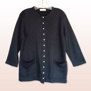 Paul Masson Black Faux Mohair Cardigan Pearl Snaps, ¾ Sleeves Size L